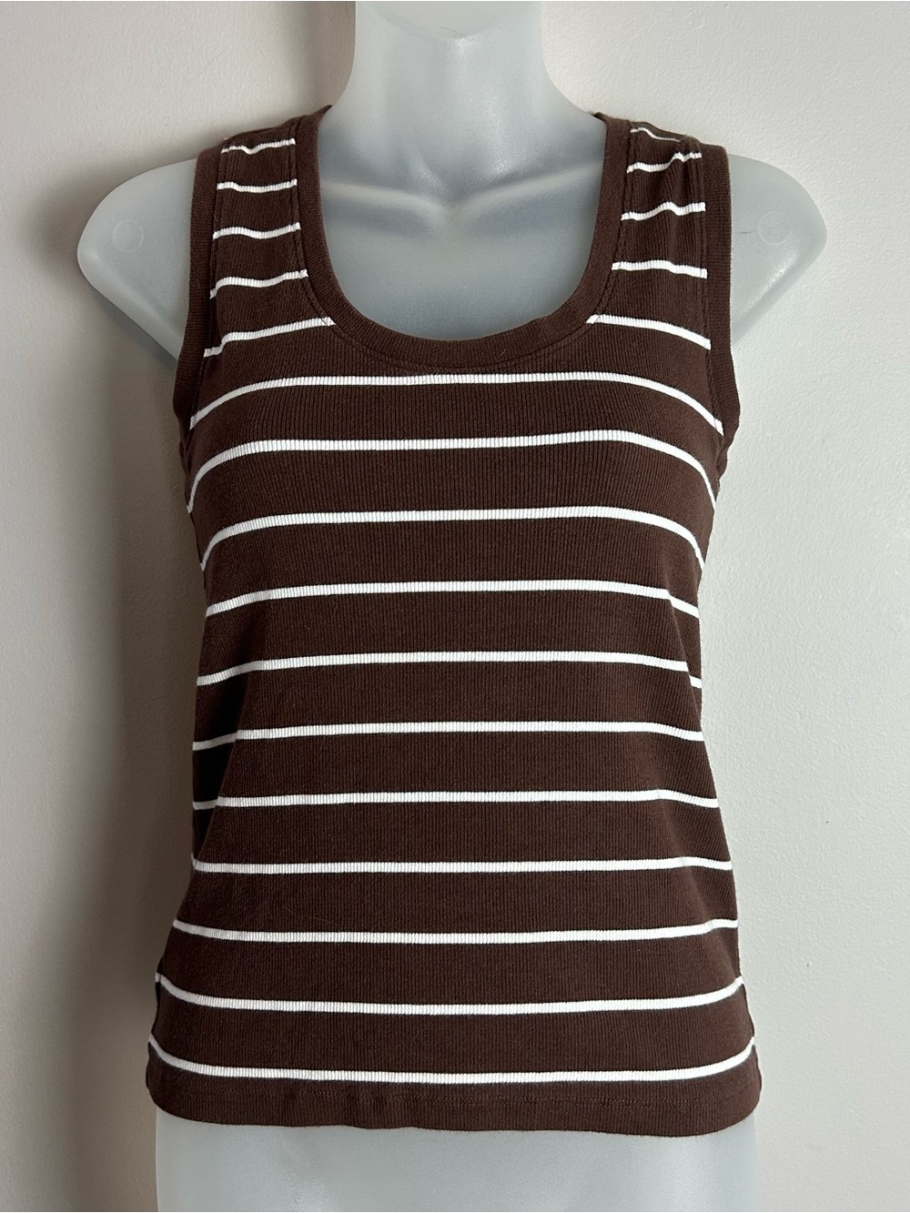 LOFT Brown and White Striped Tank Too Size Small